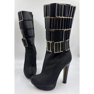 Herver Leger Runway High Heel Boots Suede/Leather Black 35.5 EU 5 US